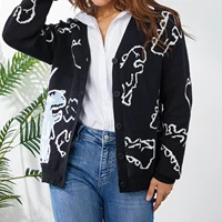 women dinosaur print long sleeve loose knitted cardigan coat with buttons autumn casual outfit tops