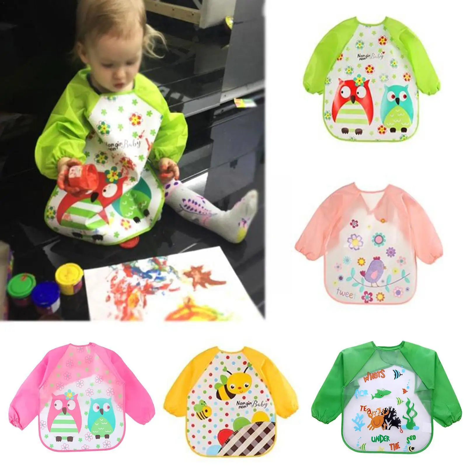 

Cartoon Baby Bibs Waterproof Long Sleeve Apron Children Bibs Burp Smock Feeding Clothing Drawing Toddler Soft Painting Band F6o0