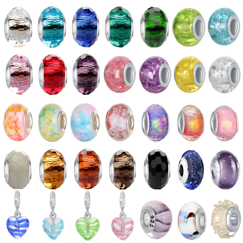 

New Colorful Clear Sparkling Murano Glass Beads Fit Original Pandora Charms Silver Color Bracelets Women DIY Jewelry Accessories