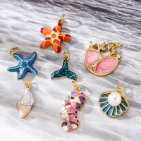 cute oil drip seahorse shells charms ocean pendants summer starfish anklet bracelet necklace diy handmade accessories craft