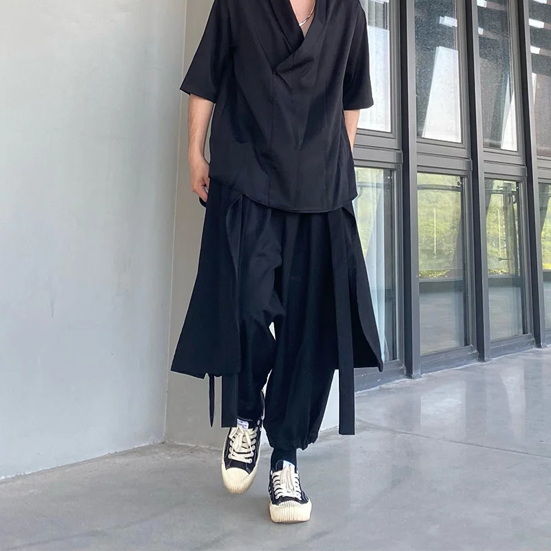 

Yoshi Yamamoto Wide Leg Men Spring/summerStreamers Trouser Fashion Brand Design Pendant Sense Corset Pants