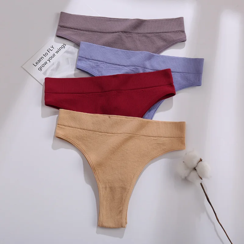 3Pcs/Set Seamless G-string Thongs Women Brazilian Panties Underwear Low Waist Female Underpants High Leg Cut Pantys Lingerie