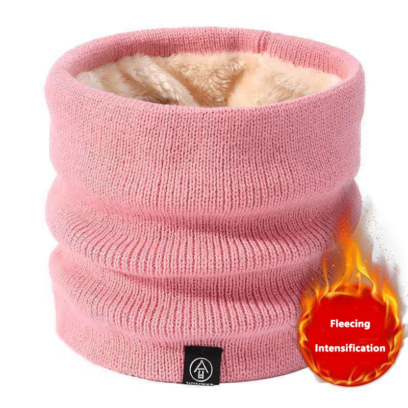 Зимний вязаный теплый шарф однотонный утепленный шерстяной меховой для шеи снуд