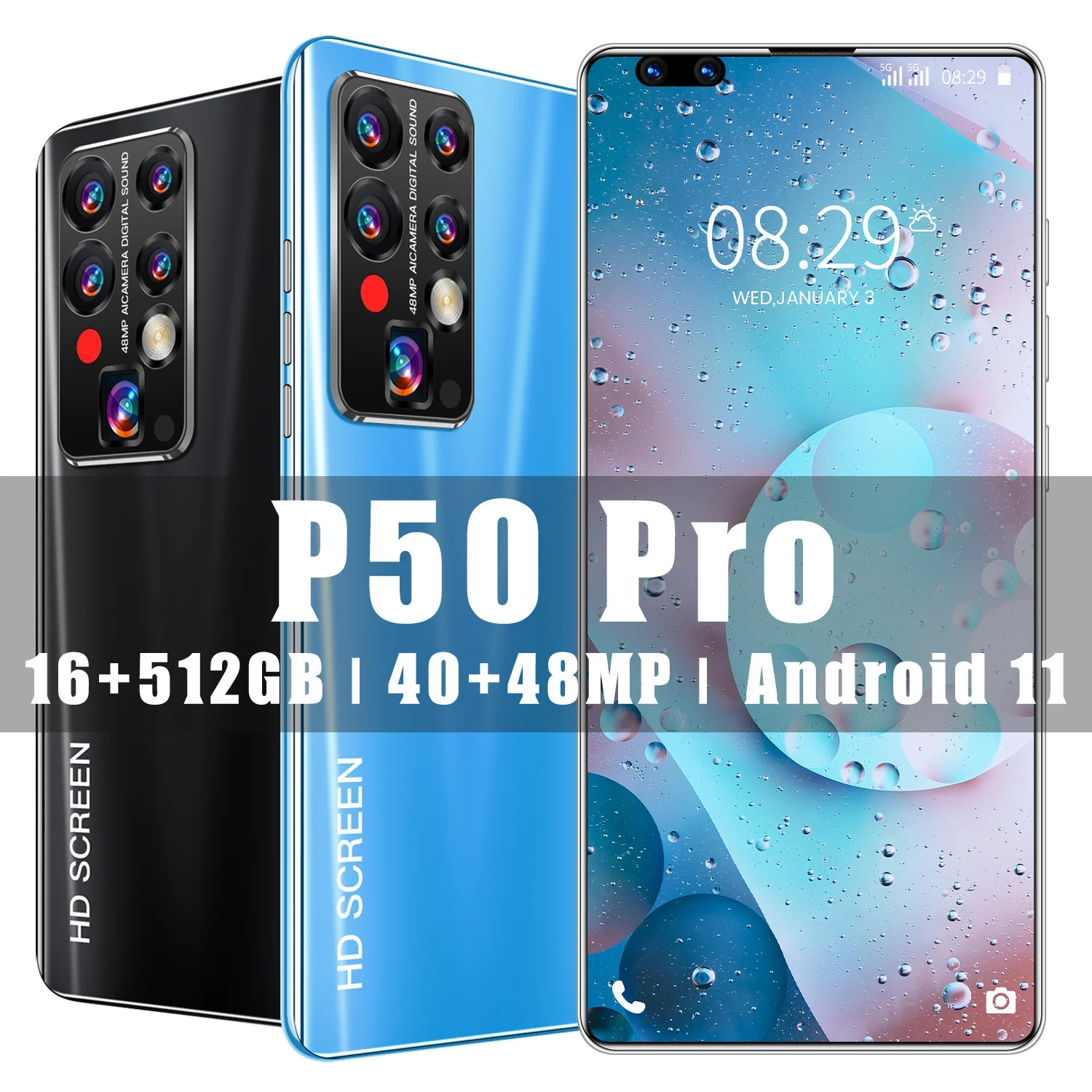 

Global Version P50 PRO 7.8 Inch Fullview Display Android 11.0 Smartphone 16GB RAM 512GB ROM 40MP+48MP 5600mAh Dual Sim 5G Phone