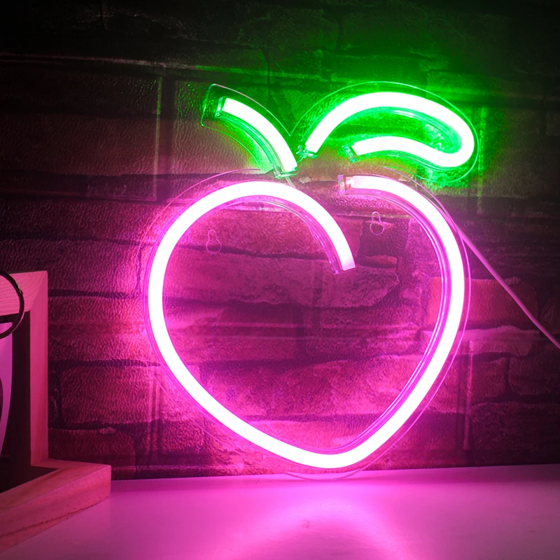 Ineolife Custom Watermelon Fruit Peach Cherry Neon Sign LED  Hanging Art Restaurant Shop Party Room Wall Decoration Gift Ligh