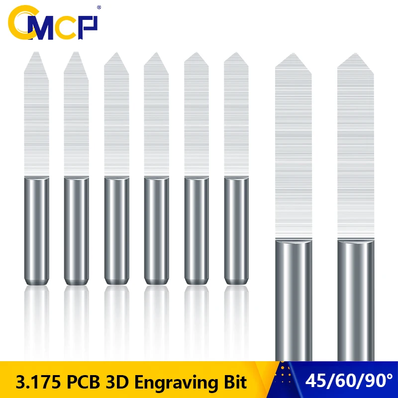 

Фреза CMCP с плоским дном, 10 шт., гравировальное бит для печатной платы, V-образная 3D фреза, вольфрамовые карбидные торцевые фрезы 45/60/90 градусов