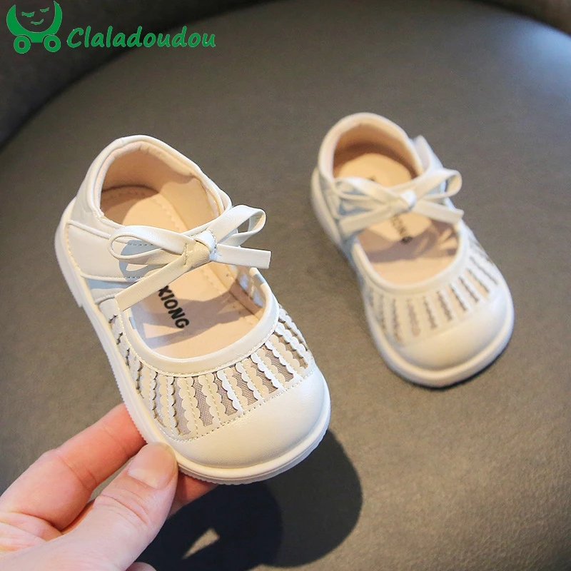 

2023 new fashion baby girls summer shoes,solid soft little toddler girl hollow breather leather spring shoes with butterfly-knot