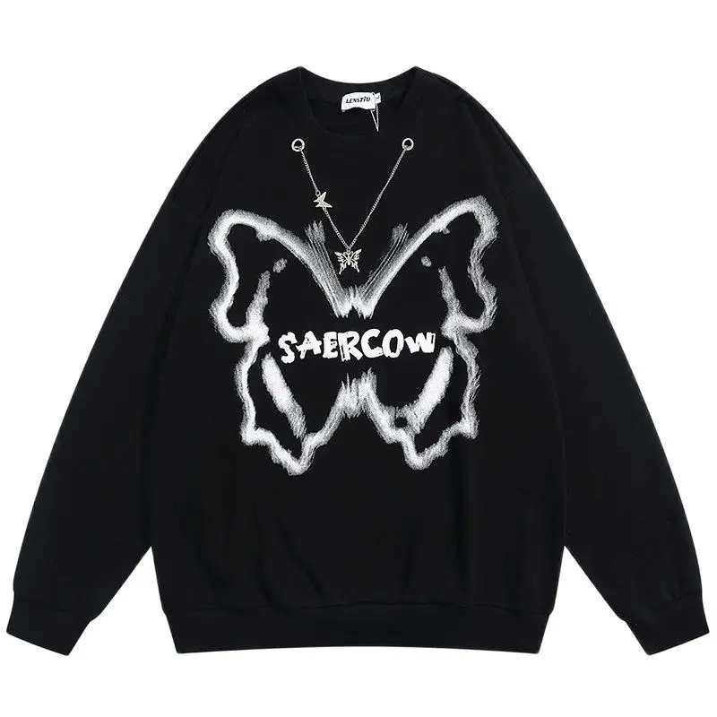 

Autumn Men Sweatshirts Hip Hop Butterfly Graphic Letter Print Pullover Hoodies Harajuku Streetwear Casual Cotton Sweat Shirts