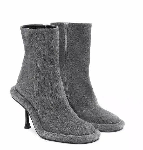 Женские кожаные сапоги до колена черные с круглым носком и скрытой молнией на