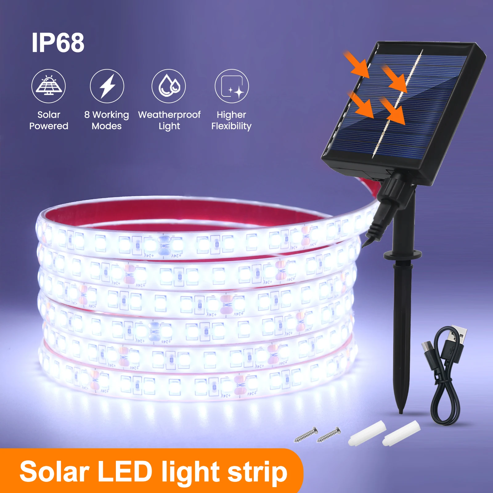 

Солнечная светодиодная лента IP68 5м/10м красный/зеленый