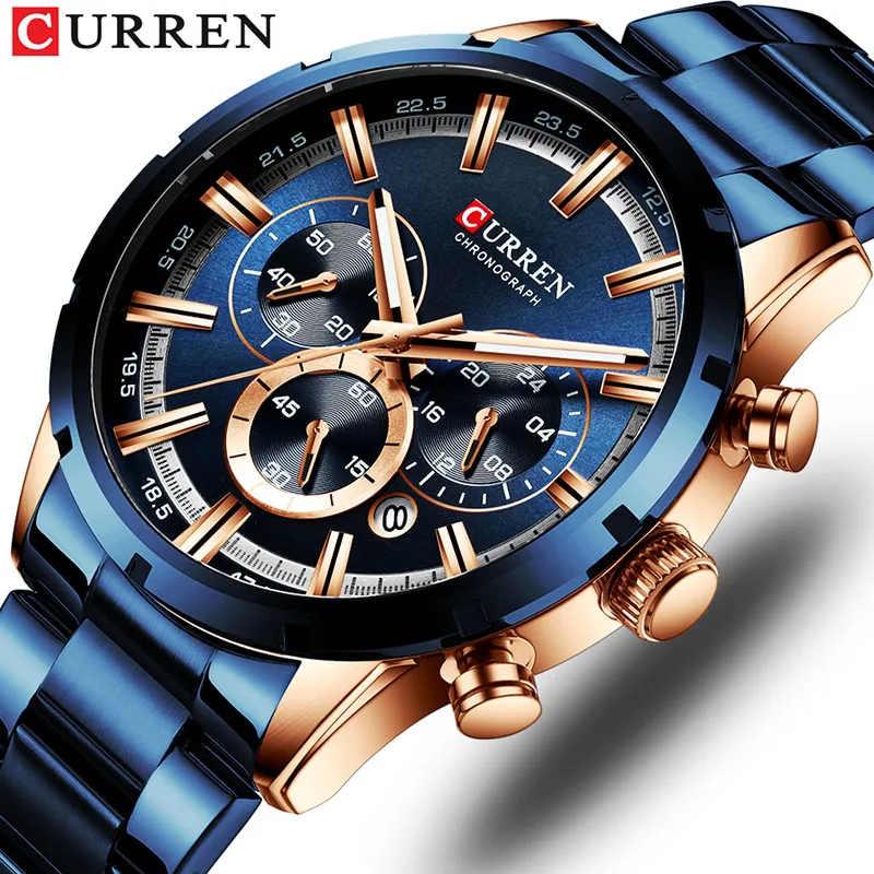 

CURREN Watch for Men Luxury Brand Sports Quartz Wristwatches Mens Watches Full Steel Waterproof Chronograph Date reloj hombre