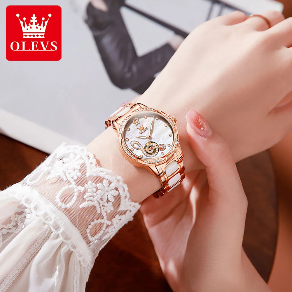 OLEVS 6656 Fashion Waterproof Watch for Women Ceramic Strap Full-automatic Automatic Mechanical Women Wristwatch Luminous enlarge