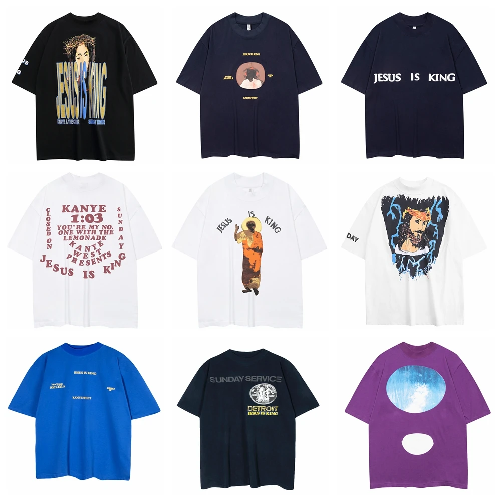 

Frog Drift Jesus Is King Streetwear KANYE WEST Graphics Summer Cotton Oversized Loose Tee Tops T-shirt For Men
