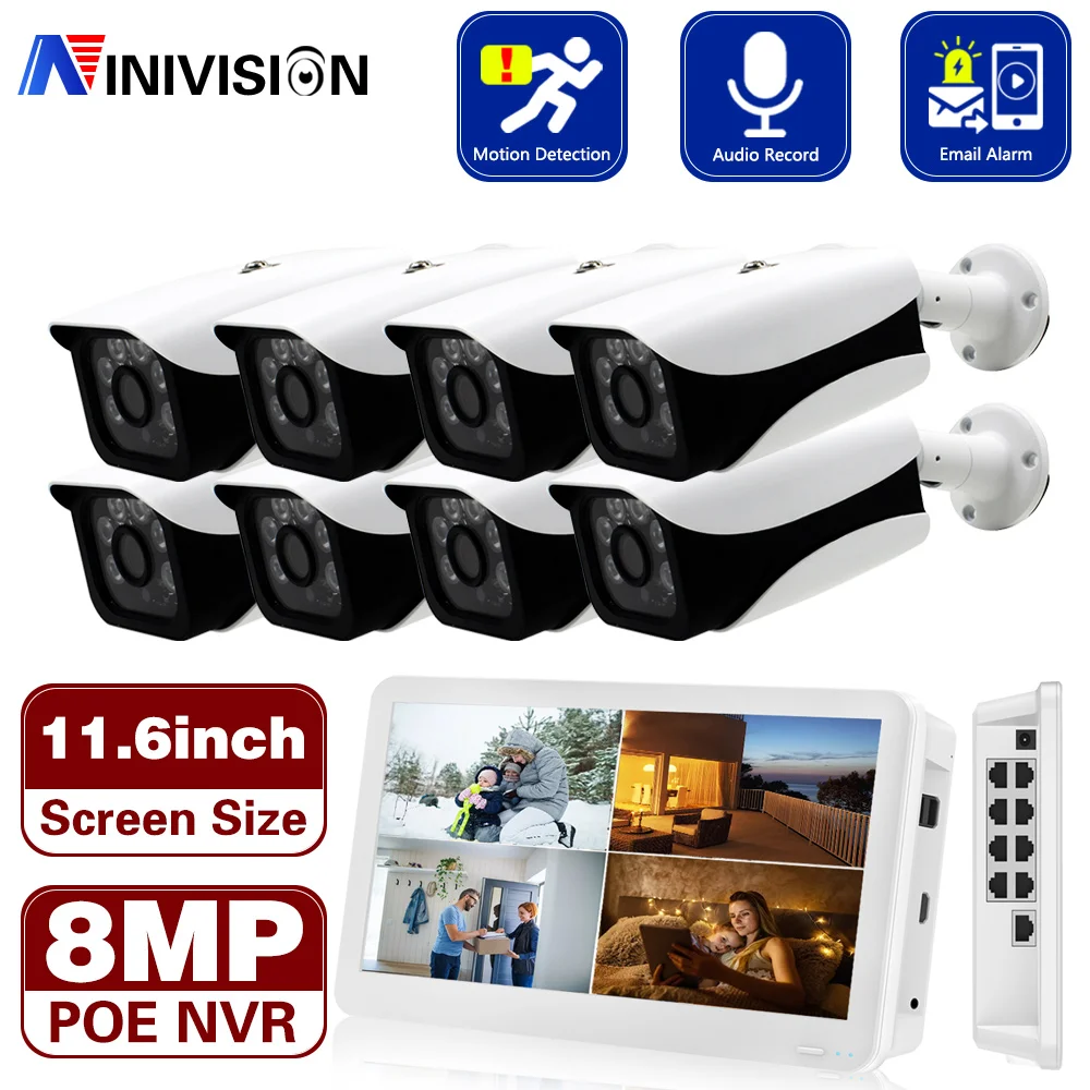 

8CH 4K POE NVR Security Camera System Kit Outdoor Indoor Home 8MP IP Bullet Camera Video Surveillance Kit P2P CCTV POE NVR Set