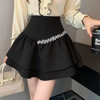 korean sweet kawaii ruffles diamonds all match cake skirt 2022 summer new elegant fashion school high waist a line mini skirts