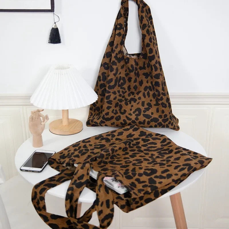 

2023 Corduroy Leopard Print Bag Ladies Shoulder Casual Tote Shopping Bag Large Capacity Handbags Totes Women Ladies