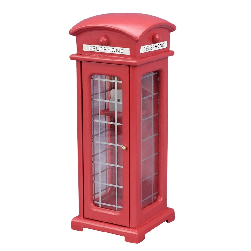 

1/12 Scale Dollhouse Wooden Telephone Booth Figurine Miniature Ornament Craft Accessory for DollHouse Pretend Play Toys