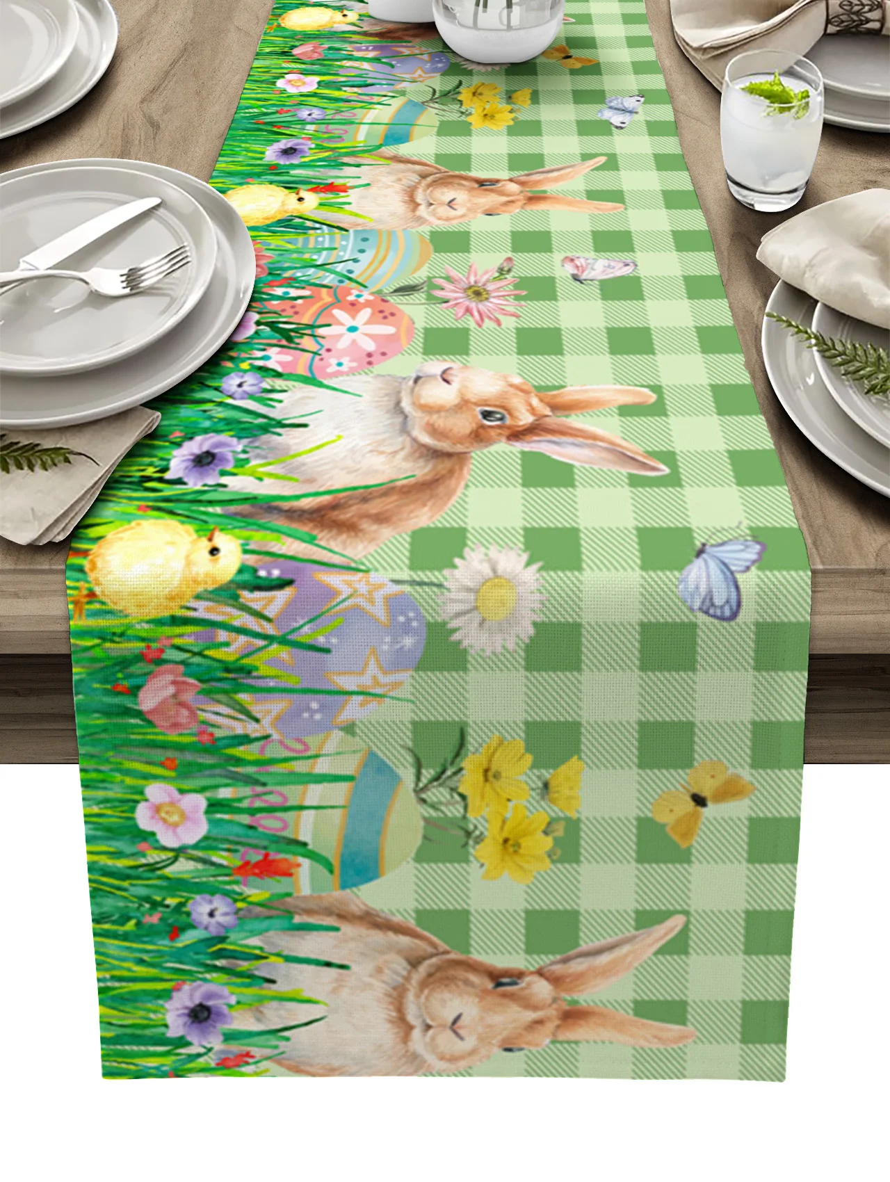 

Easter Decor 2023 Easter Bunny Eggs Flowers Table Runner Wedding Party Decoration Kitchen Dining Table Mat Napkin Home Decor