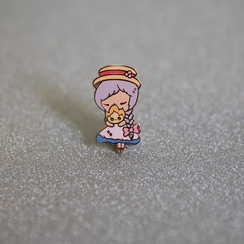 Kawaii Girl and Flame Soft Enamel Pin- Aesthetic Love Pin -Celestial Enamel Pins- Kawaii Japanese Cute Anime Flame Enamel Pins