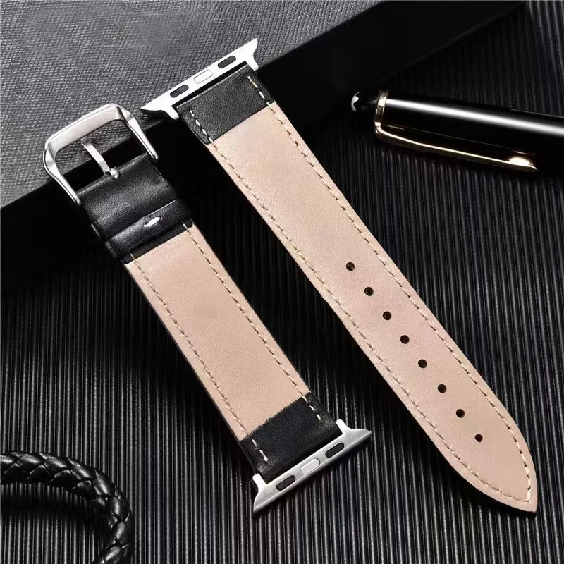 Calfskin Genuine Leather Strap For Apple Watch Band Ultra 8 7 6 SE 5 4 Replace Wrist Strap for iwatch 38/40/41mm 42/44/45/49mm