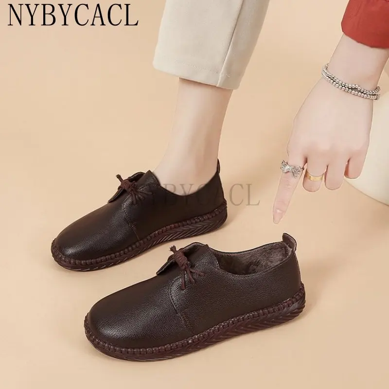 

Top Quality Genuine Leather Moccasins Women Spring Fall Fashion Braided Flats Plus Size 41 Grandma Mom Cozy Loafers Soft Sole