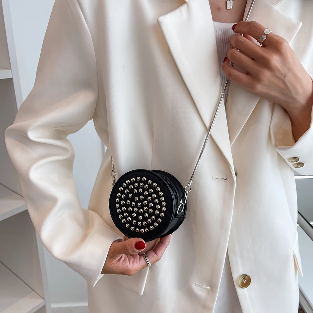 

Fashion Rhinestone Shoulder Messenger Bag Shiny Design Chain Portable Ladies Small Round Heart Shaped Crossbody Handbags Purse
