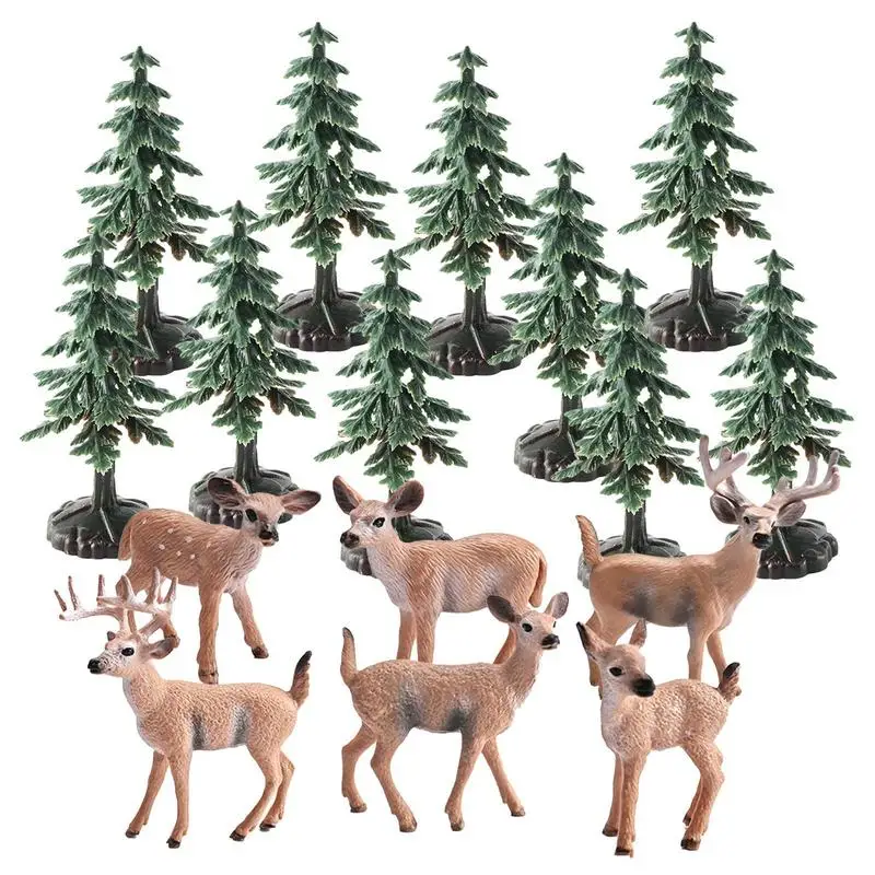 

Christmas Forest Animal Figurines Christmas Tree And Deer Set Model Table Desktop Decoration Model For Children's Birthdays And