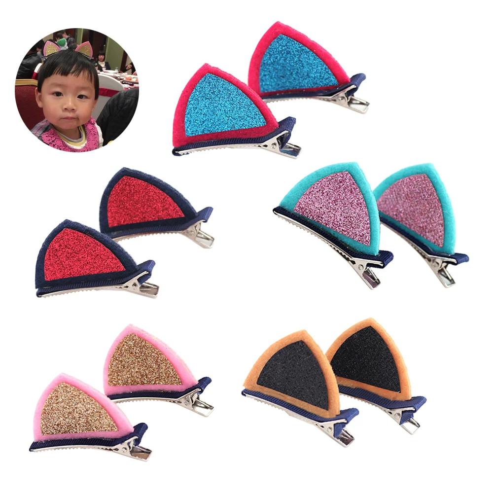 

5 Pairs Cat Ear Hairpins Hair Barrettes Clips Headwear Hair Pin Accessory for Girls Children (Black + Golden + Blue + Purple +