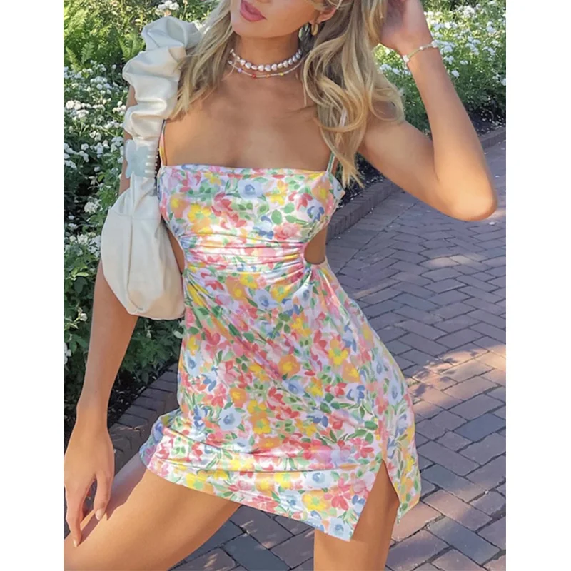 

Летние платья, женское облегающее платье с цветочным принтом, сексуальное вечернее платье, Элегантные мини-платья, костюм, корейская мода, ж...