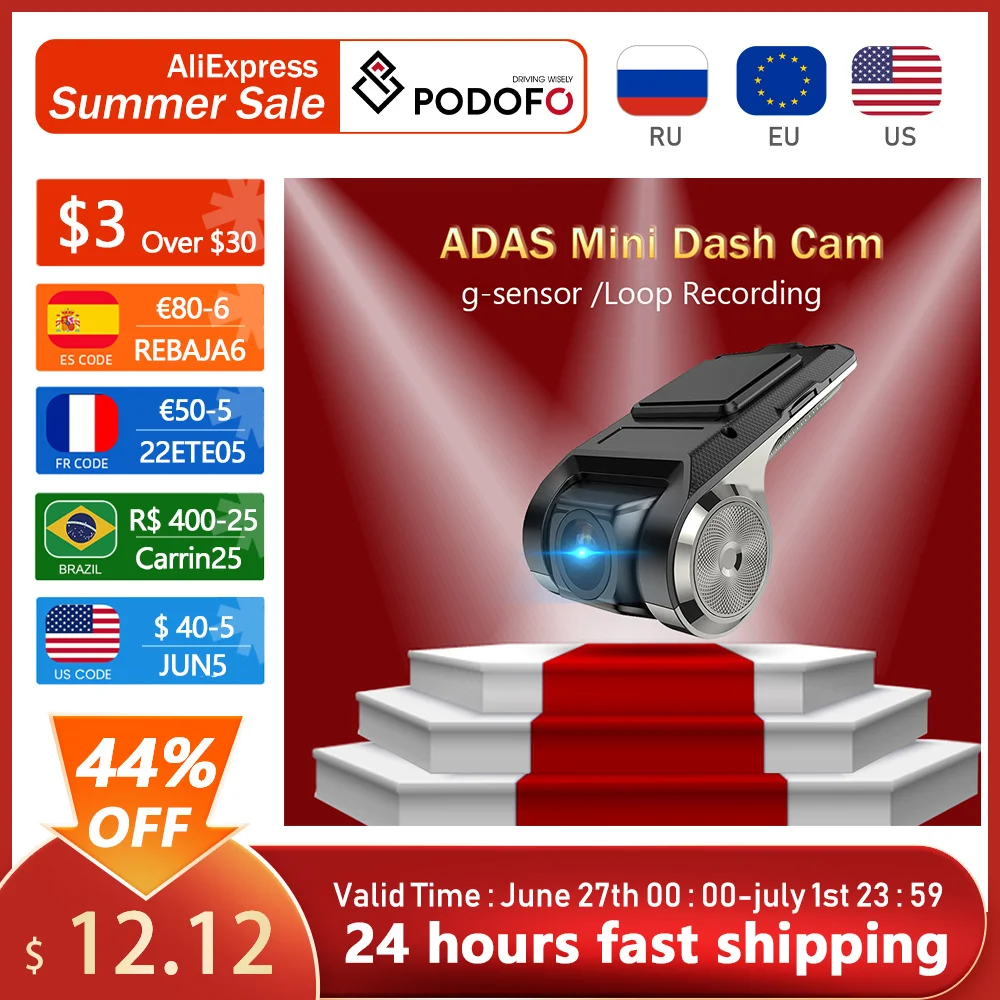  Podofo ADAS Автомобильные видеорегистраторы Android мультимедийный плеер Full HD DVR видеорегистратор камера LDWS Мини авто рекордер 720P USB TF Авто рек…