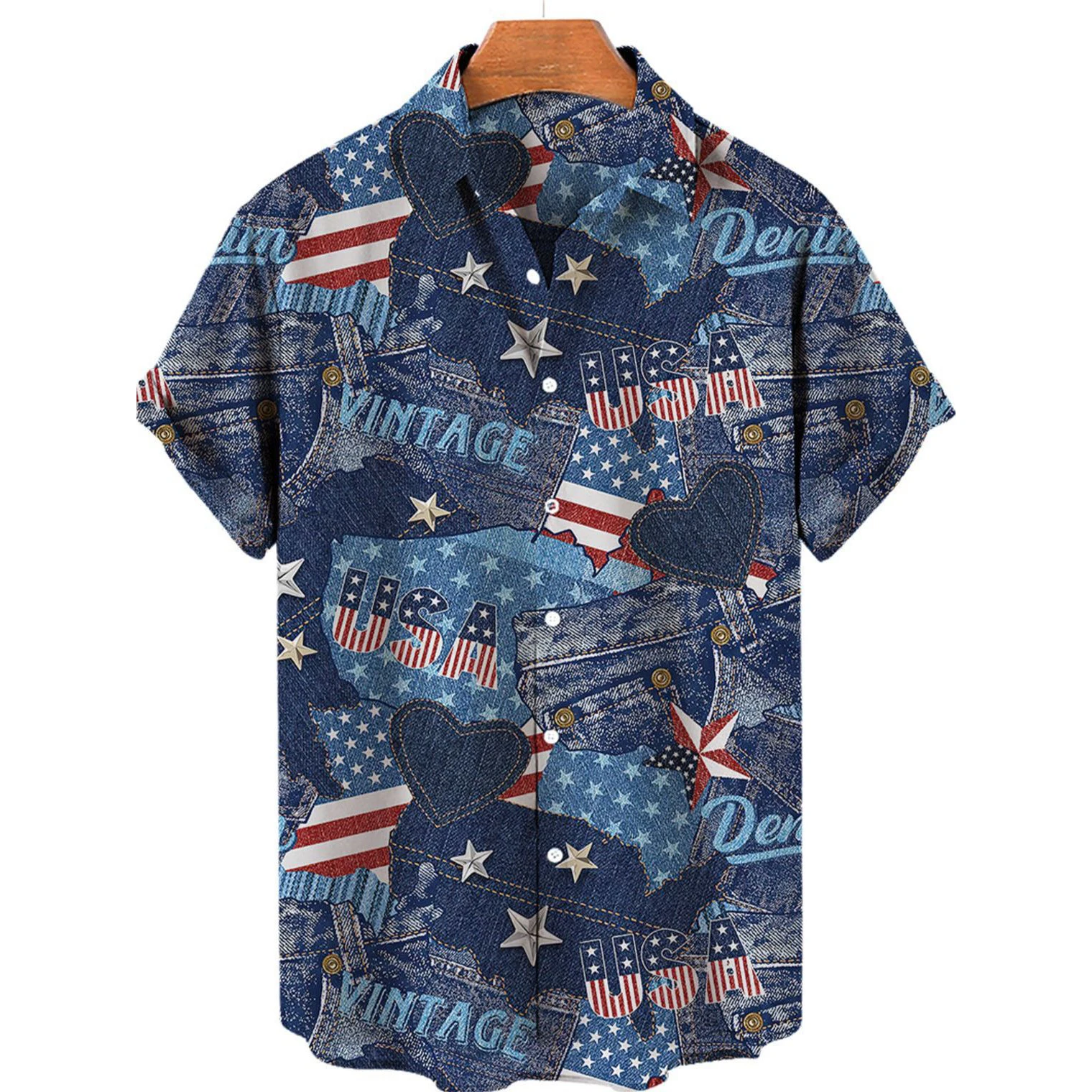 

Men's Short-sleeved Shirt Spandex 3D Digital Printed Short Sleeve Of The United States Independence Day Outdoor Fashion Shirts