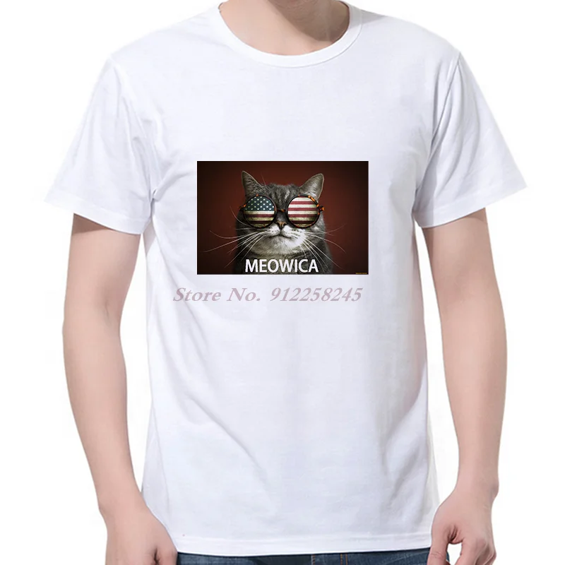Футболка Meowica Merica мужская с рисунком из мультфильма Кот 4 июля |