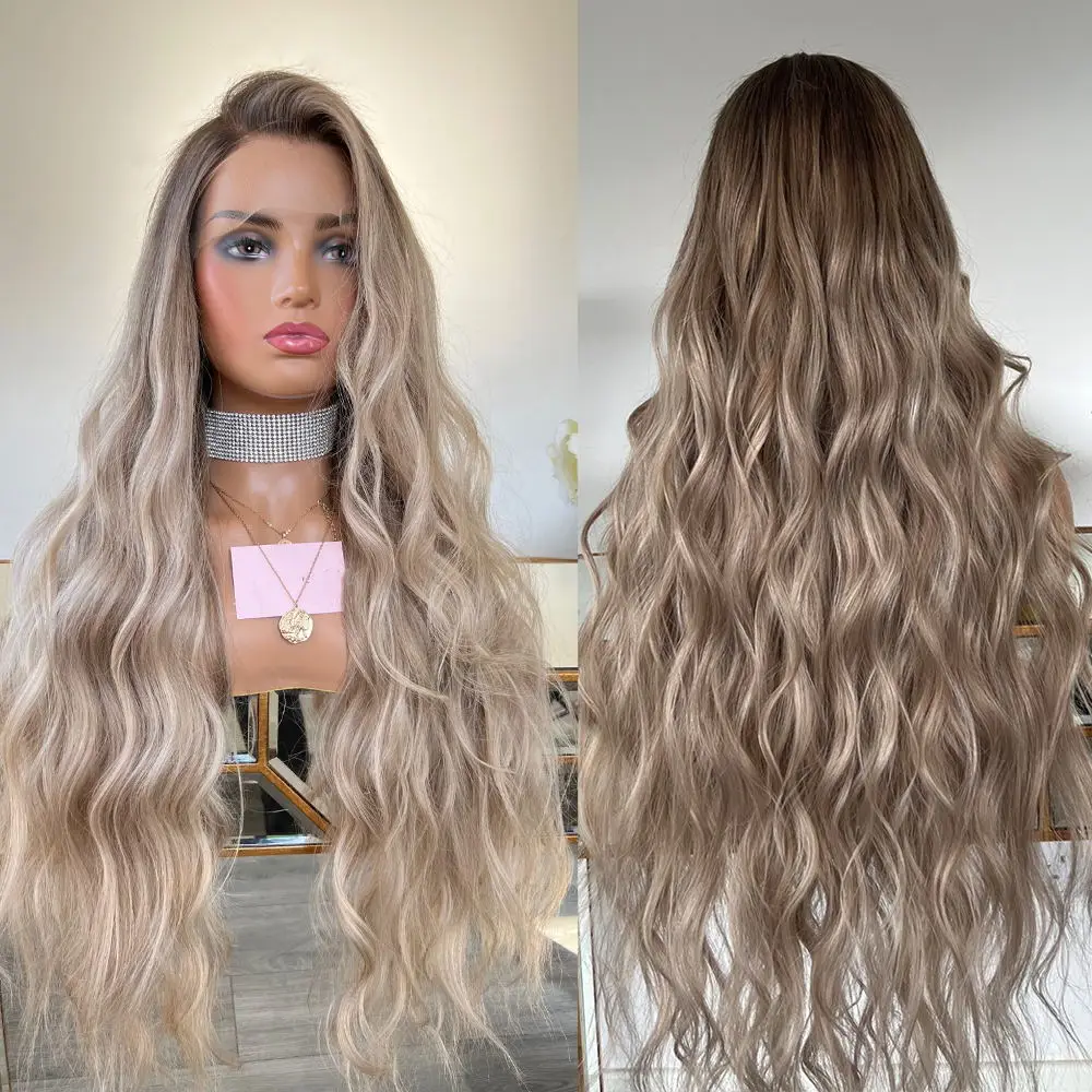 

Dark Ash-blonde # 6 Root Full Lace Wig 200% Density Slightly Wavy Lace Front Wig 13x6 Virgin Human Hair HD Transparent Lace Wig