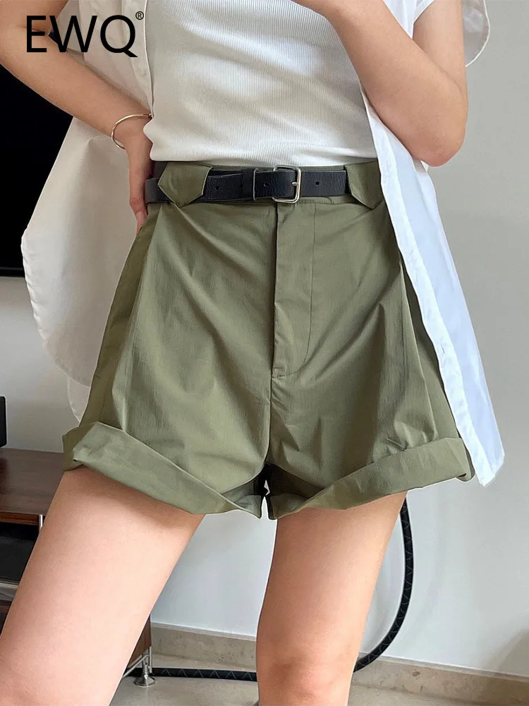 

EWQ 2023 Summer New High Waist Shorts For Women Solid Color A-line Straight Wide Leg Pants Korean Style Clothing 26D3529