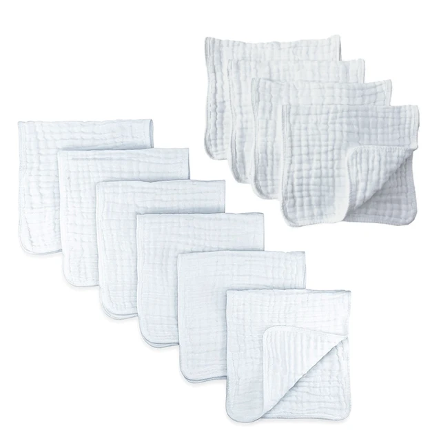 Muslin Burp Cloths 10 Pack Large 100% Cotton Hand Washcloths 6 Layers Extra Absorbent and Soft by Comfy Cubs (White, Pack of 10)