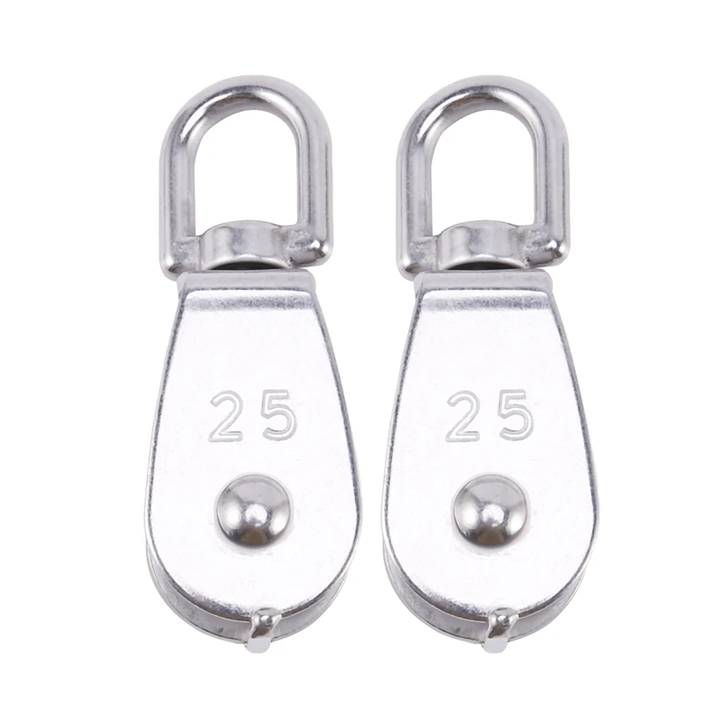 

2Pcs 25MM Single Pulley Block In 304 Stainless Steel M25 Pulley Roller Loading 400Kg - Silver