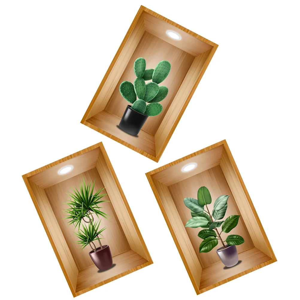 

3Pcs Bonsai 3D Decals Vivid Green Plants Wall Decals Living Room Background Decals Wall Decorations