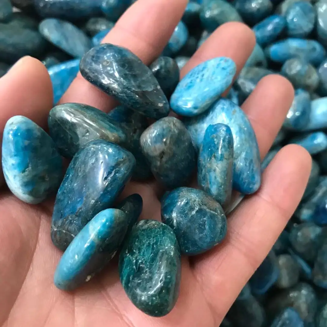 

Polished Natural Blue Apatite Gemstones Crystals Healing Gravel Tumbled Stone 12MM-17MM