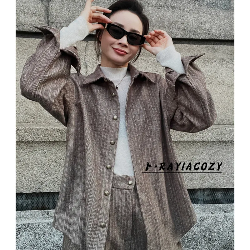 EOEN новинка зимы 50% кашемировый однорядный топ с металлическими пуговицами и