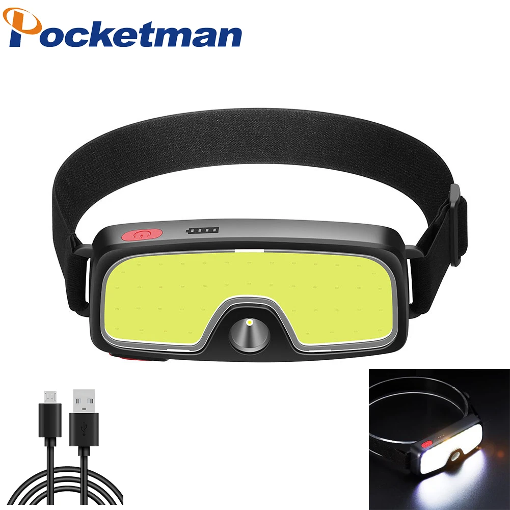 

POCKETMAN COB+LED Headlamp Super Bright USB Rechargeable 5 Modes Headlight Waterproof Headlamps Head Torch with Battery
