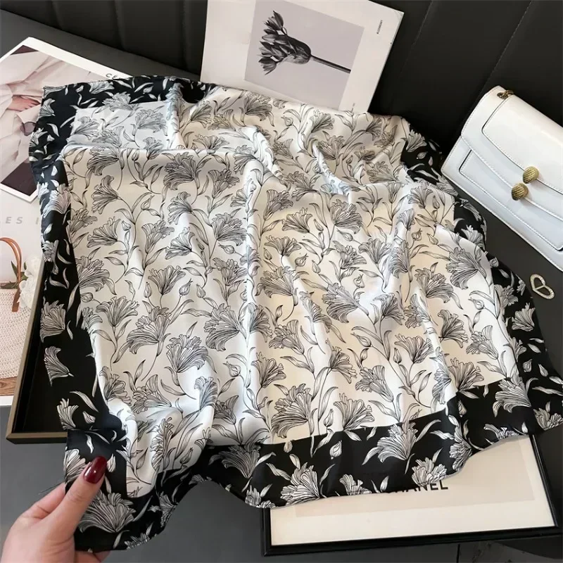 Роскошный модный шелковый квадратный шарф с принтом женские мягкие атласные