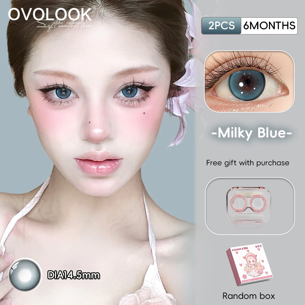 Фото Цветные контактные линзы OVOLOOK, 2 шт., для коррекции близорукости, мягкие линзы, персиково-розовые, серые, натуральные, для увеличения глаз, с бесплатным футляром для линз. №2
