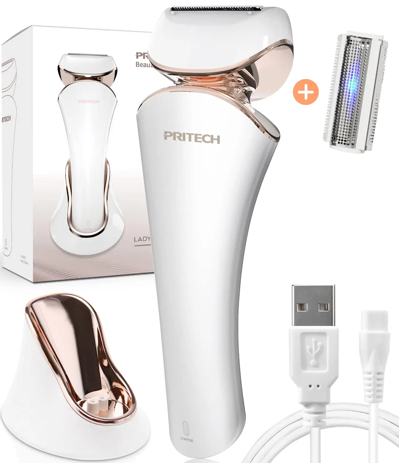 

PRITECH Rechargeable Women Razor,Lady Shaver for Legs, Arms trimmer ， hair