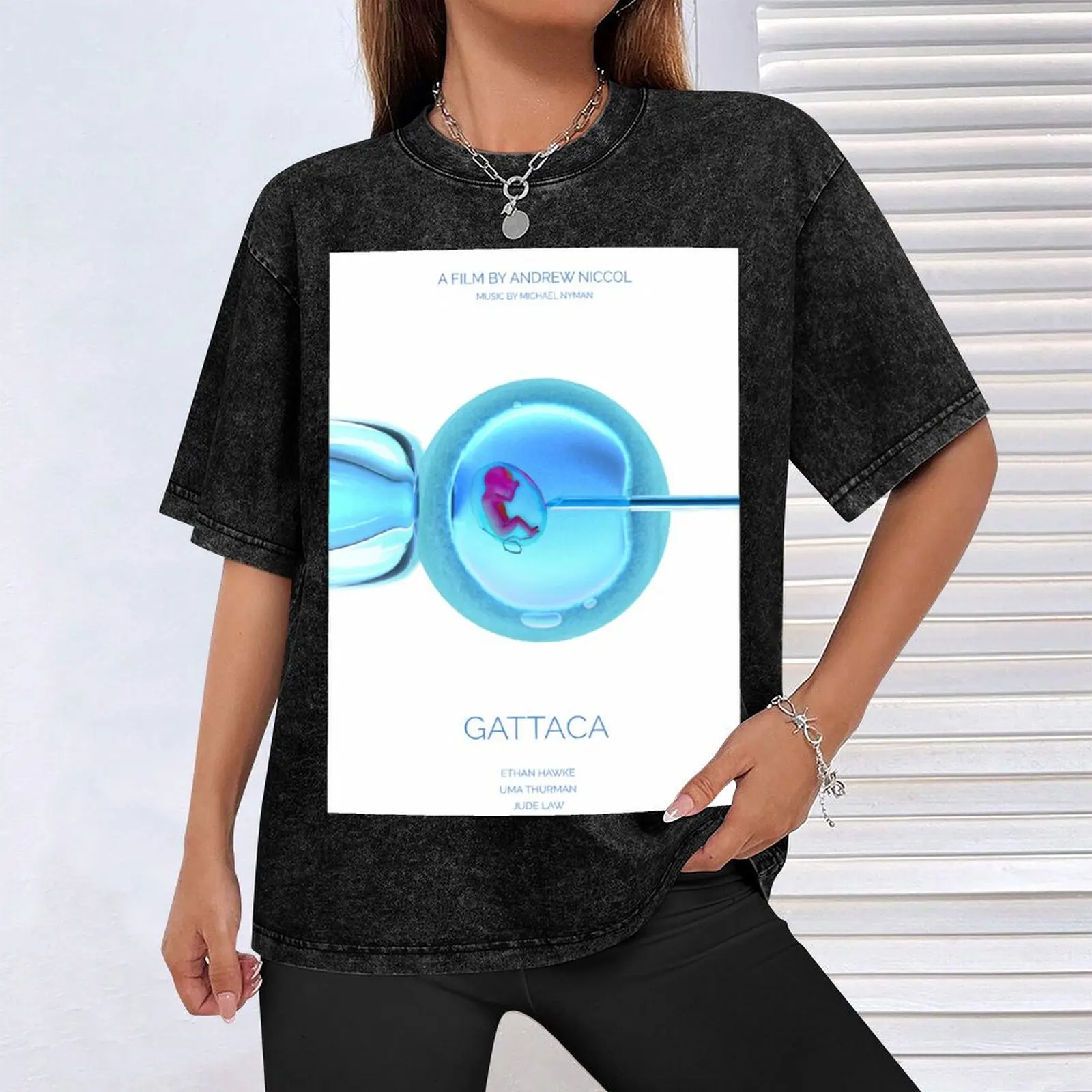 Фото Футболка Gattaca с изображением Этина Хоука, Умы Тёрман, Джуда Лоу, больших размеров, для тренировок, с коротким рукавом №4