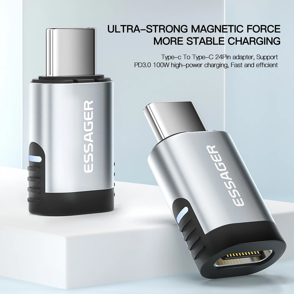 Магнитный адаптер Essager 100 Вт 24 контакта USB Type C PD 3 0 кабель быстрой зарядки