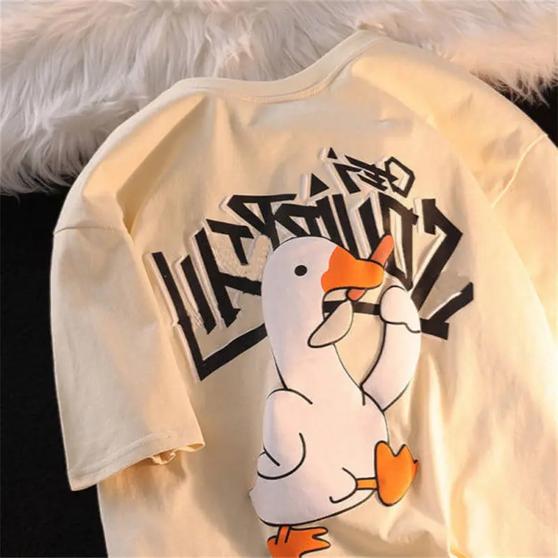 

Men Summer Loose European and American Half Sleeved Shirt Tops American Vintage Duck Print Short Sleeved T Shirt