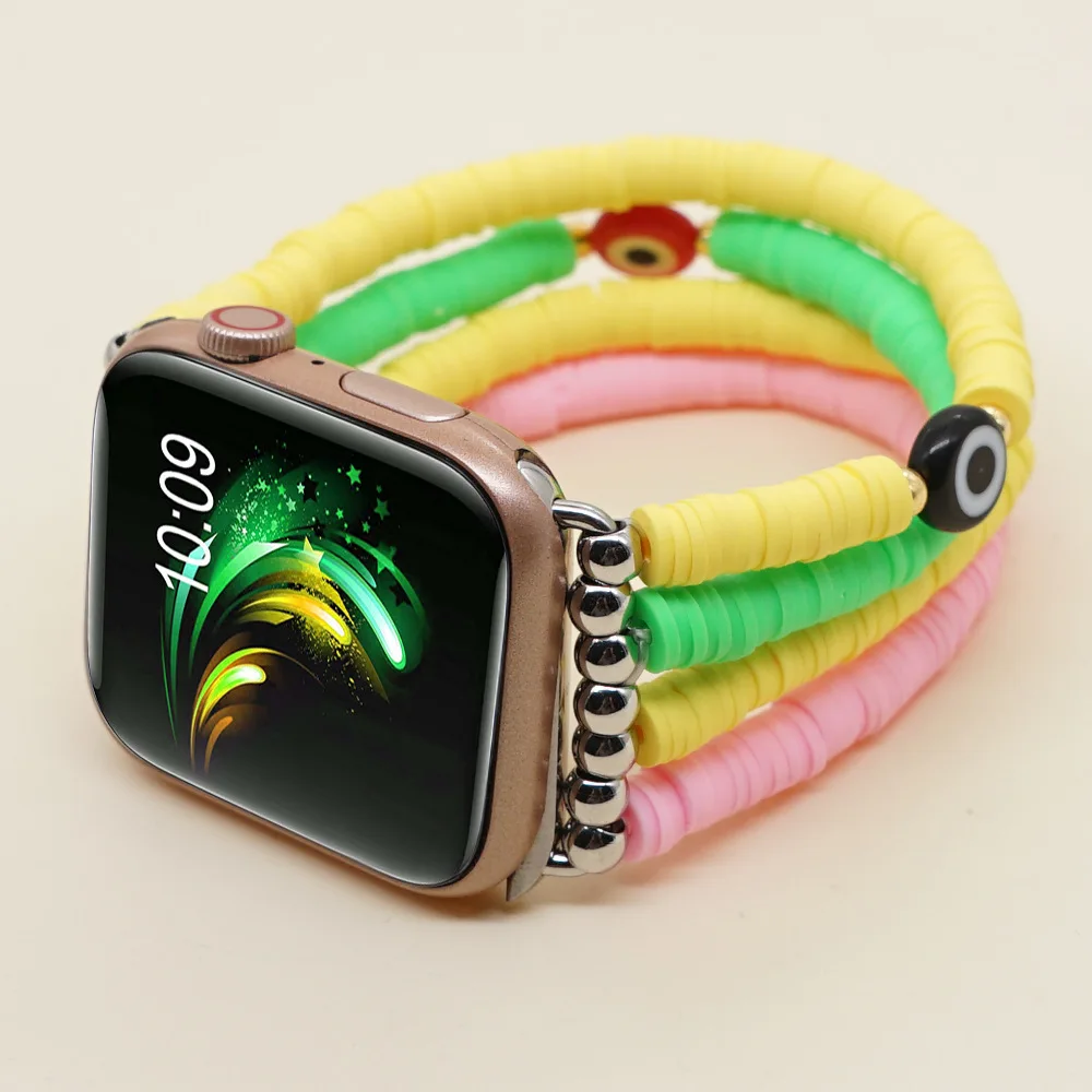 New Bohemian Hand Beaded Soft Pottery Smiling Face Woman Strap for Apple Watch Band 38mm 42mm Bracelet for Iwatch Series 2022