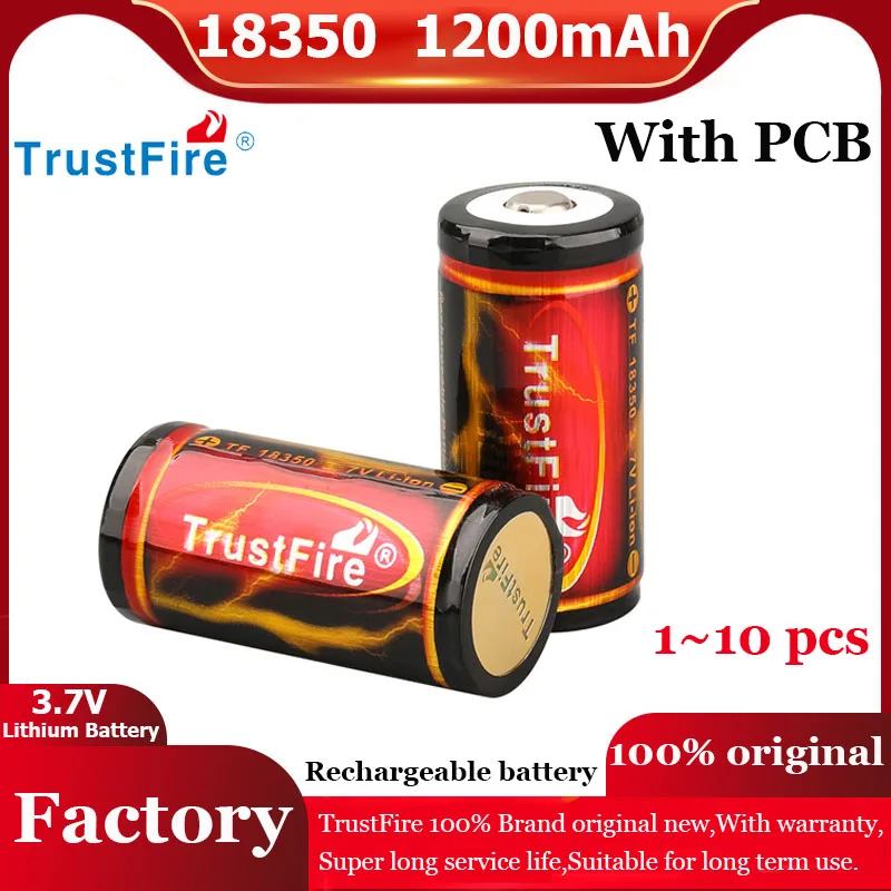 

TrustFire 18350 1200mAh Lithium Ion Battery Button Top PCB 3.7V Rechargeable Li-ion Cells for Electric Flashlight Toothbrush Toy