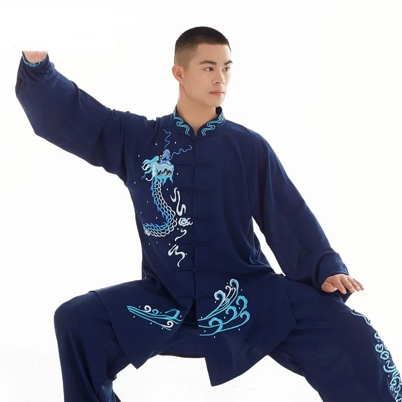 Женская и мужская униформа Тай Чи с вышивкой Дракона Феникса Кунг-Фу одежда