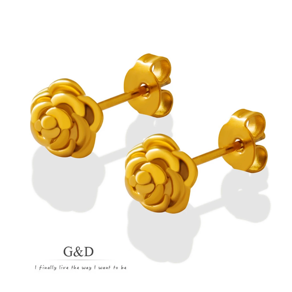 

G&D Minimalist Korean Gold Color Plated Stainless Steel Rose Earrings for Women Jewelry Gift Niche Design Cute Earrings